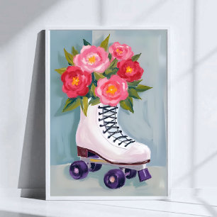 Póster Patines de ruedas Ramo de rosas Pintura Acuarela