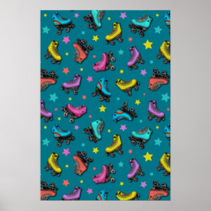 Póster Patines y Estrellas Retro