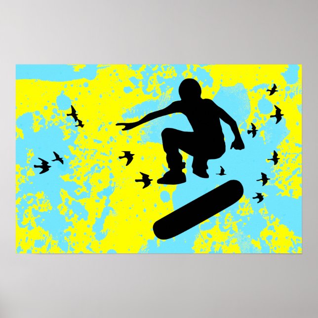 Póster patineta con pájaros (Frente)