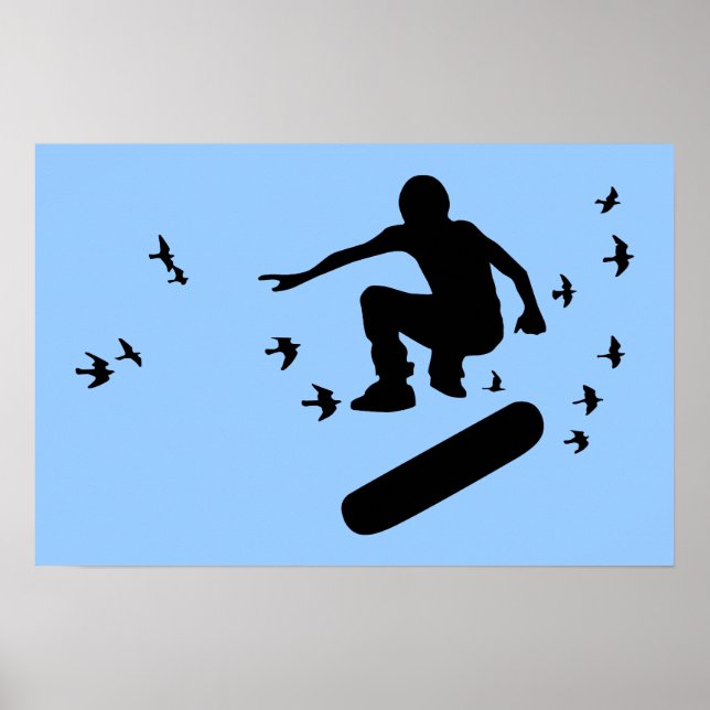Póster patineta con pájaros (Frente)