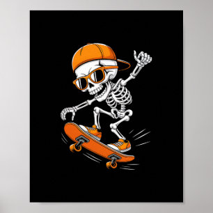 Póster Patineta de esqueleto de Halloween divertido skate