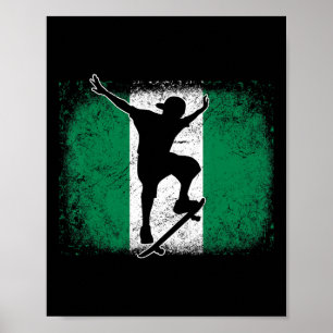 Póster Patineta monopatín Nigeria bandera nigeriana Nig