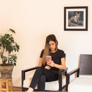 Póster patineta montada en corgi lindo