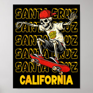 Póster Patineta skeleton vintage santa cruz california