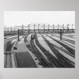 Póster Patio de cambio de vías férreas, 1907. Foto antigu
