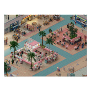 Póster Patio de comidas de una galería comercial retro is