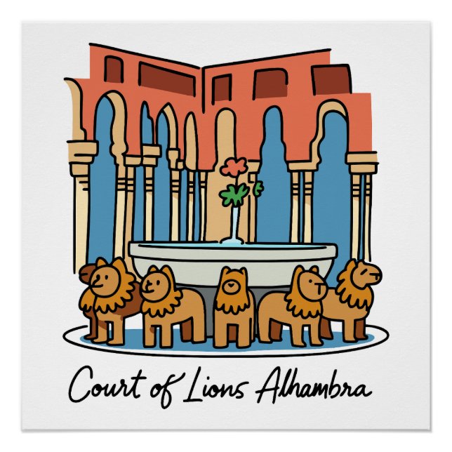 Póster Patio de los Leones de la Alhambra 3 (Anverso)