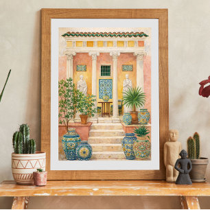 Póster Patio de Villa Italiana con Columnas Clásicas