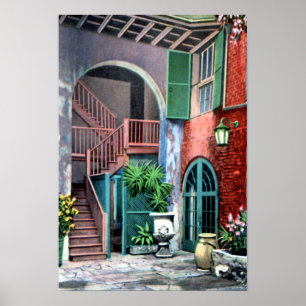 Póster Patio español 1920 de New Orleans Luisiana