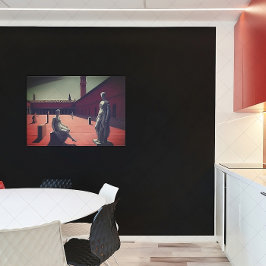 Póster Patio rojo con estatuas | Arte metafísico