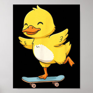 Póster Pato Amarillo Divertido Patinador Monopatín Bailar