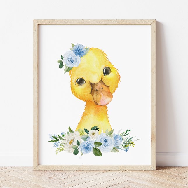 Póster Pato, Animales De Granja, Flores Azules, Guardería (Subido por el creador)