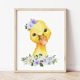 Póster Pato, Animales De Granja, Flores Púrpura, Género N