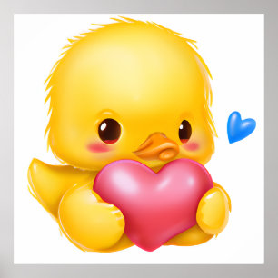 Póster Pato Bebé Adorable con un Corazón Rosa de San Vale