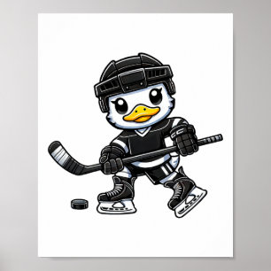 Póster Pato Chibi Jugando Hockey sobre Hielo Diseño Bonit