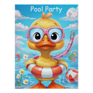 Póster Pato de Fiesta de piscina personalizado con tubo d