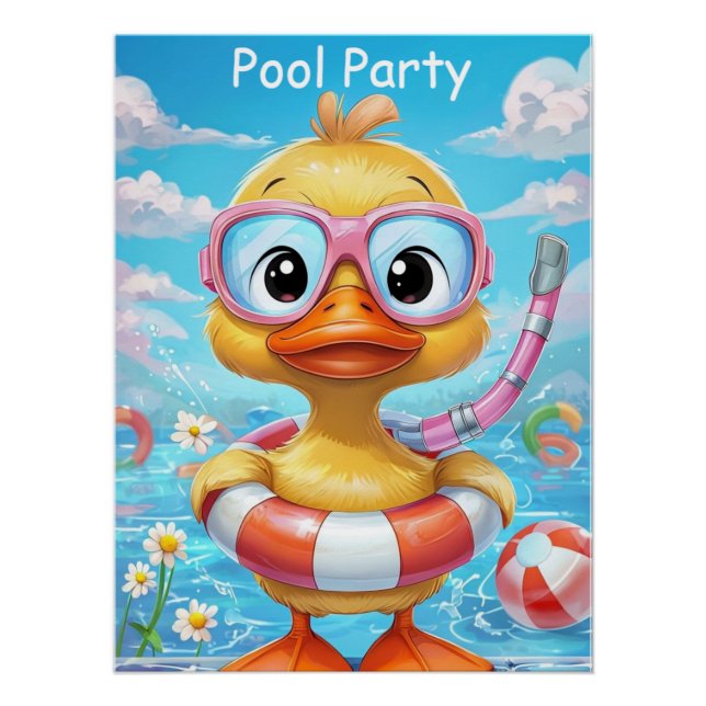 Póster Pato de Fiesta de piscina personalizado con tubo d (Anverso)