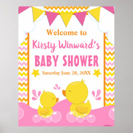 Póster Pato de goma amarillo y rosa con lunares para baby