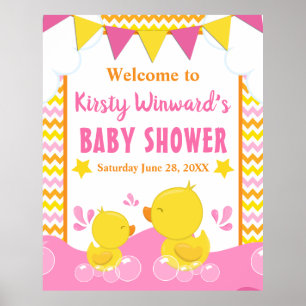 Póster Pato de goma amarillo y rosa con lunares para baby
