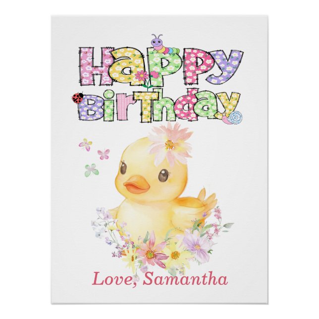 Póster Pato de Goma Personalizado Cumpleaños Primero (Anverso)
