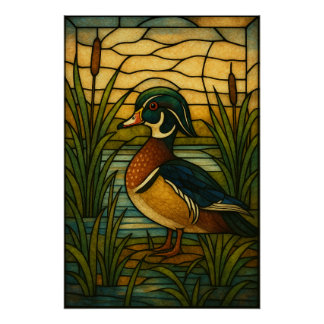 Póster Pato de Madera Vidrio Emplomado