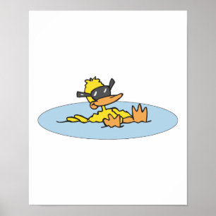 Póster pato de natación con gafas de sol