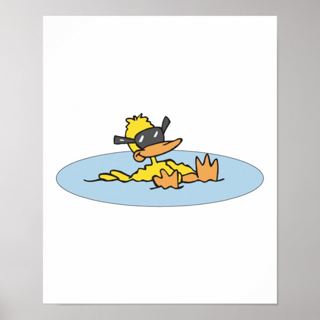Póster pato de natación con gafas de sol (Frente)