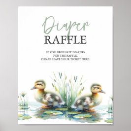 Póster Pato Diaper Raffle Rótulo Baby Shower Verde