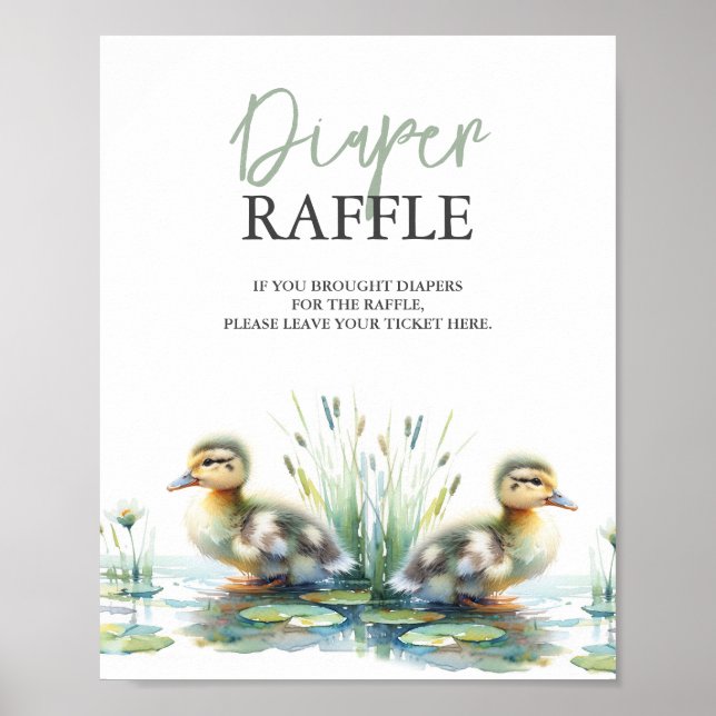 Póster Pato Diaper Raffle Rótulo Baby Shower Verde (Frente)