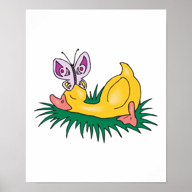 Póster pato dormido con mariposa (Frente)
