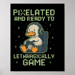 Póster Pato Gamer Pixelado Diseño de Parodia de Juegos Re