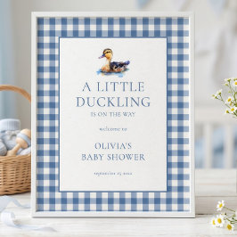 Póster Pato Mallard de Gingham Azul Bienvenido al Baby Sh