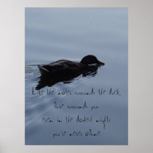 Póster Pato nadando en la cita Inspiradora del lago