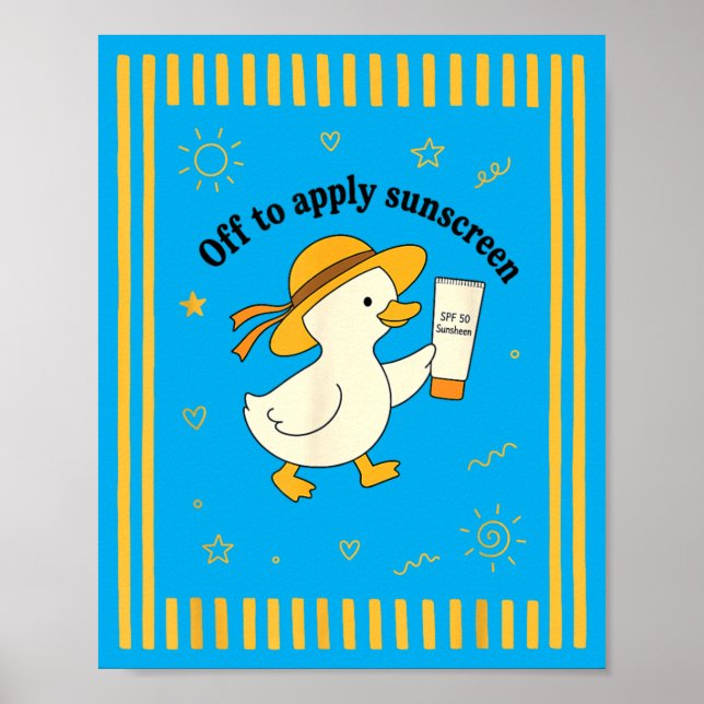 Póster Pato para Aplicar Protector Solar Vacaciones de Ve (Frente)