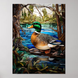 Póster Pato real en un diseño de vidriera