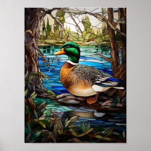 Póster Pato real en un diseño de vidriera