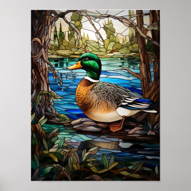 Póster Pato real en un diseño de vidriera (Frente)