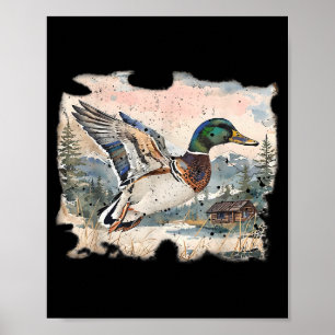 Póster Pato Silvestre Mallard Divertido Retro Cazando Ave