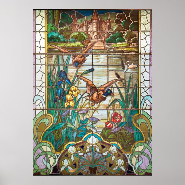 Póster Patos de mallard de vidrio manchado (Frente)