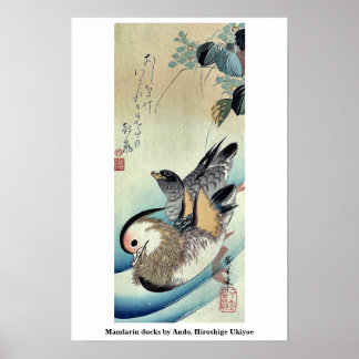 Póster Patos de mandarín de Ando, Hiroshige Ukiyoe
