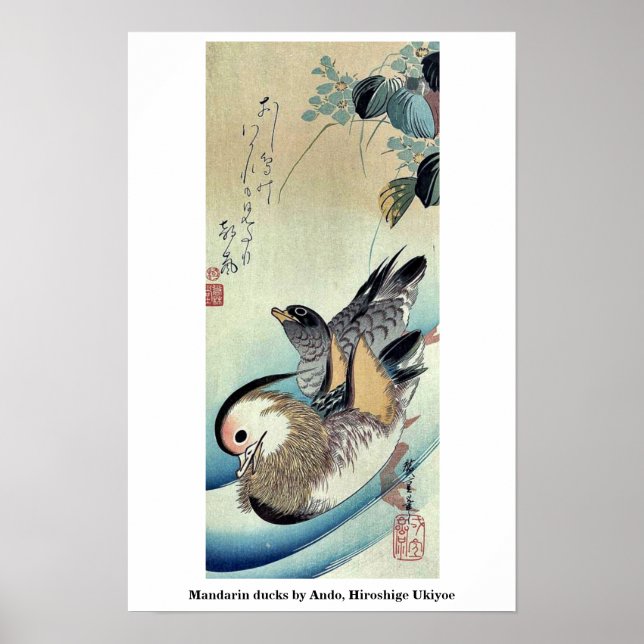 Póster Patos de mandarín de Ando, Hiroshige Ukiyoe (Frente)