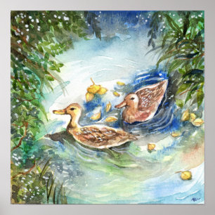 Póster Patos En El Estanque