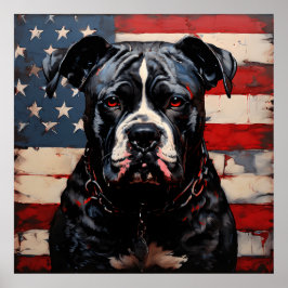 Póster Patriot Pitbull con bandera estadounidense el 4 de