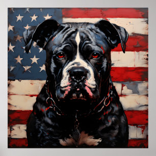 Póster Patriot Pitbull con bandera estadounidense el 4 de