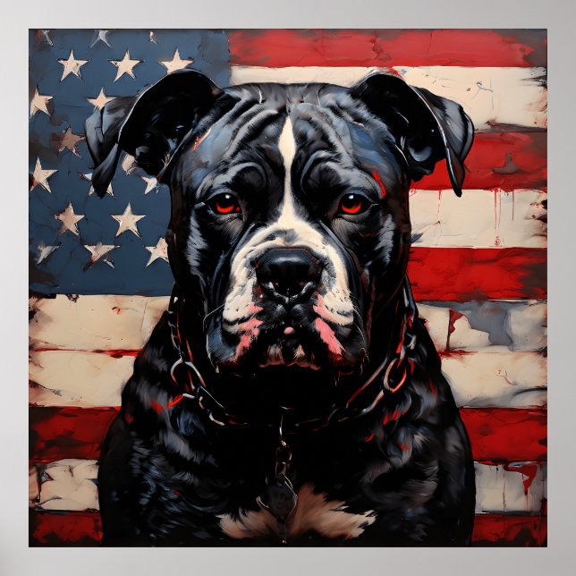 Póster Patriot Pitbull con bandera estadounidense el 4 de (Frente)