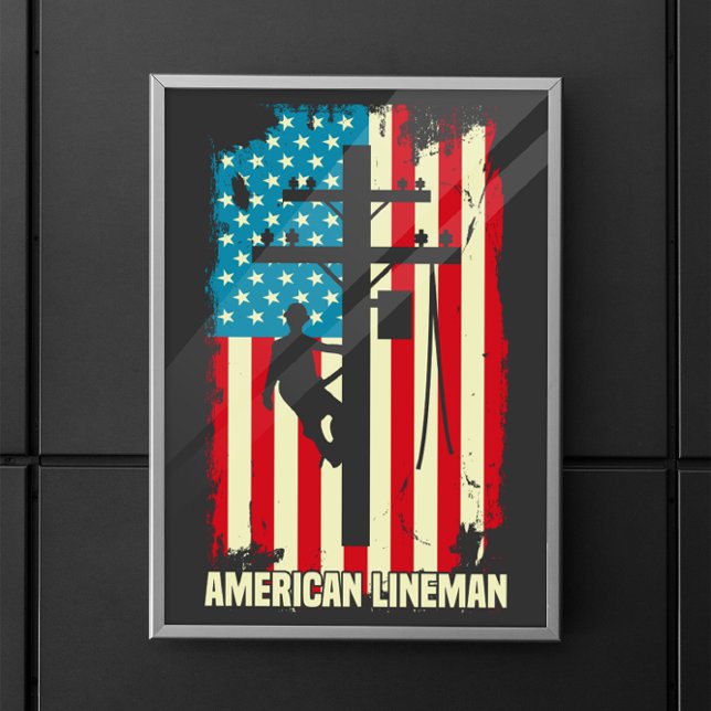 Póster Patriota de Cable Eléctrico de Bandera Lineman Est (lineman american flag poster)