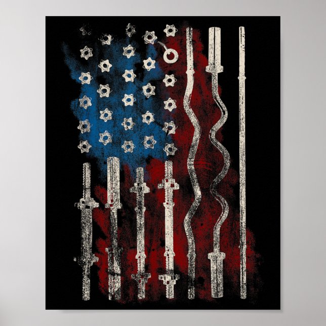 Póster Patriotic American Flag Gym For Weight Lifters  (Frente)