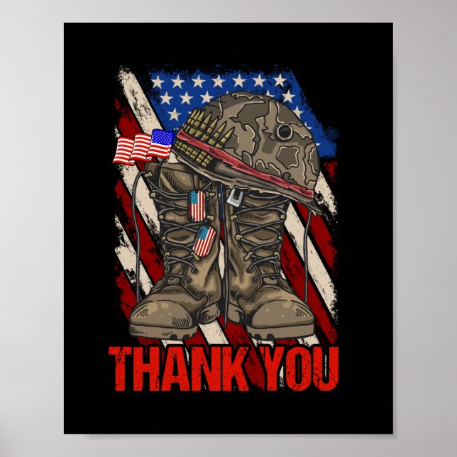 Póster Patriotic American Flag Thank You (Frente)