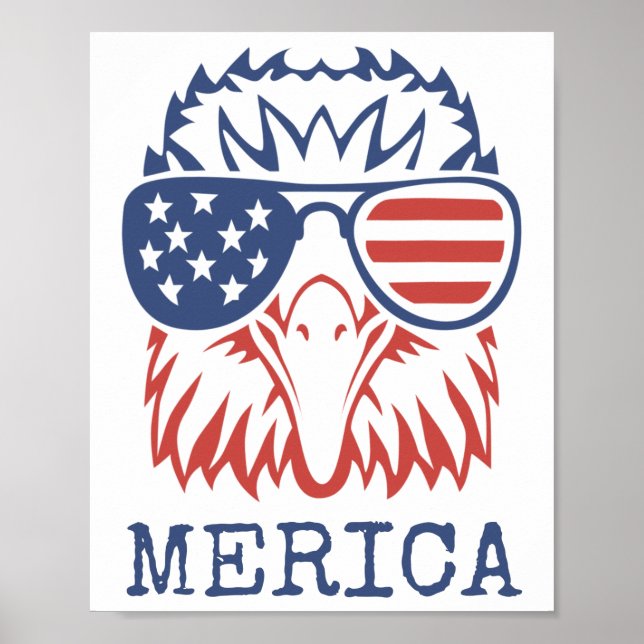Póster Patriotic Eagle Merica 4 de julio Bandera American (Frente)