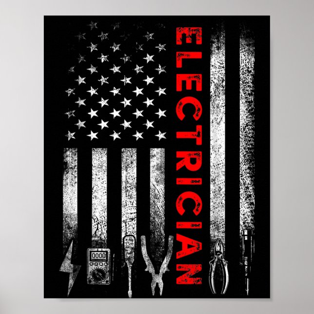 Póster Patriotic Electrician American Flag Fathers Day  (Frente)
